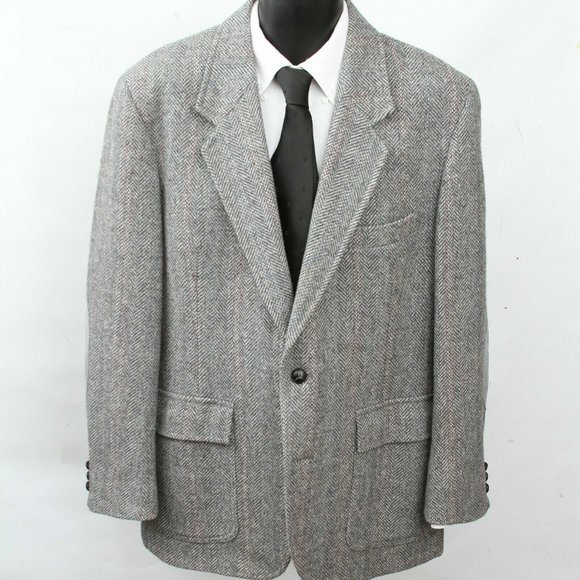Pendleton Gray Tweed Wool Herringbone Elbow Patch Single...